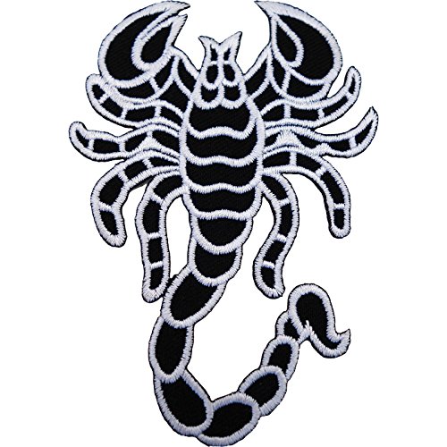 Skorpion Biker-Aufnäher, bestickt, zum Aufnähen oder Aufbügeln, für Jacke, Jeans, Schwarz / Weiß von ELLU