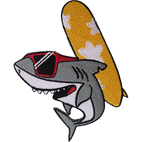 Surfer Shark Surfboard Patch Eisen zum Aufnähen von Kleidung Fisch Surfen gesticktes Abzeichen von ELLU
