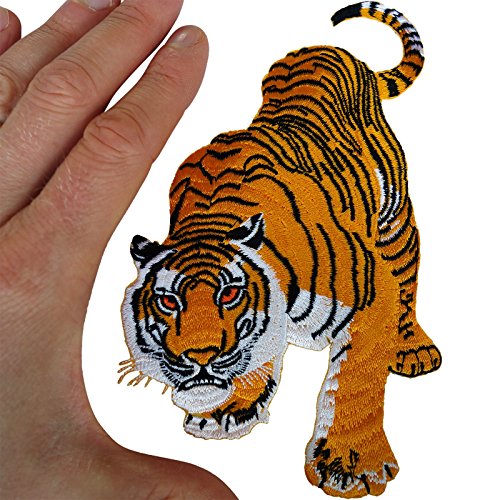 Tiger Aufnäher zum Aufbügeln oder Aufnähen auf Kleidung, Tasche, T-Shirt, Tiermotiv, bestickt von ELLU