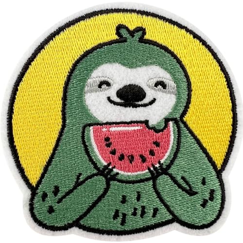 Wassermelonen-Faultier-Aufnäher zum Aufbügeln oder Aufnähen auf Kleidung, Jeansjacke, Hemd, besticktes Abzeichen von ELLU
