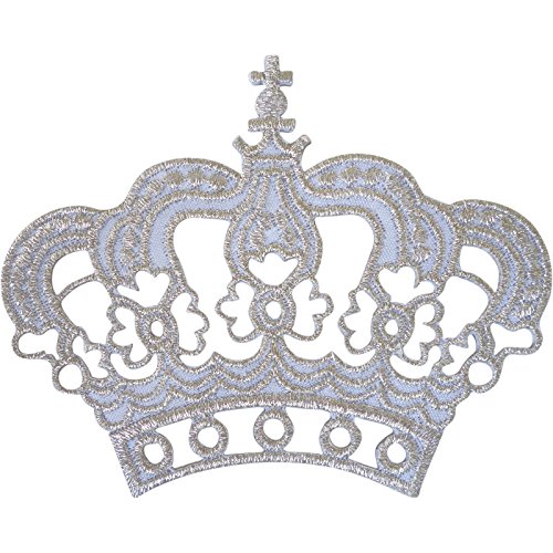 Weißes silbernes Kronen-Aufnäher, zum Aufbügeln oder Aufnähen auf Königin, Kostüm, besticktes Abzeichen von ELLU