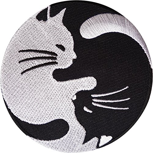 Aufnäher mit Yin- und Yang-Katze, bestickt, zum Aufbügeln oder Aufnähen auf Kleidung von ELLU