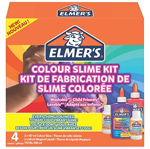 Elmer's Colour Slime Kit | Zubehör für Schleim enthält auswaschbaren | farbigen PVA-Kleber | farblich sortiert | mit magischer Schleim-Aktivator-Lösung | 4-teiliges Kit Elmer's Colour Slime Kit | Zubehör für Schleim enthält auswaschbaren | farbigen PVA-Kleber | farblich sortiert | mit magischer Schleim-Aktivator-Lösung | 4-teiliges Kit von ELMER'S