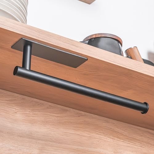 ELMOWO - Premium Edelstahl Küchenrollenhalter ohne Bohren selbstklebend inkl. Spezialkleber (extrem sicherer Halt) Küchenrollen-Halterung für den Schrank, Spülbecken oder zur Wandbefestigung (schwarz) von ELMOWO