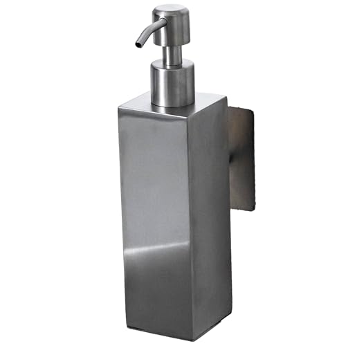 ELMOWO - Premium Seifenspender 220ml ohne Bohren selbstklebend inkl. Spezialkleber (extrem sicherer Halt) Wandhalterung Pumpspender für Flüssigseife zur Wandmontage/Wandbefestigung (Silber, glänzend) von ELMOWO