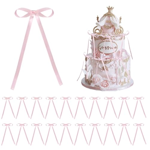 ELNX 20 Stück Tortenbänder, Tortenschleifen für Tortenaufsätze, Tortendekorationen mit Schleifen, Tortendekorationen für Geburtstage, Brautjungfern und Hochzeitstorten (Rosa) von ELNX