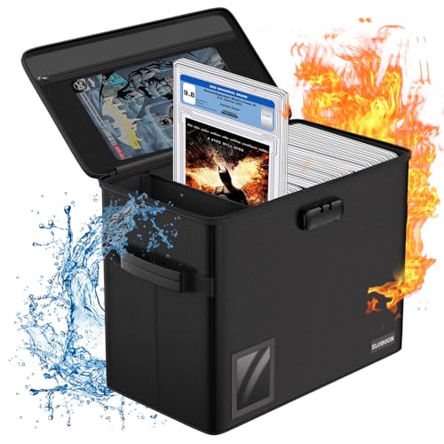 ELOBOON Abgestufte Comicbuchaufbewahrung für 30 Comics, feuerfest & wasserabweisend & feuchtigkeitsbeständig stapelbar CGC Comic Book Box mit Etikettenfenster und Schloss, Comicbuchtasche mit internen von ELOBOON