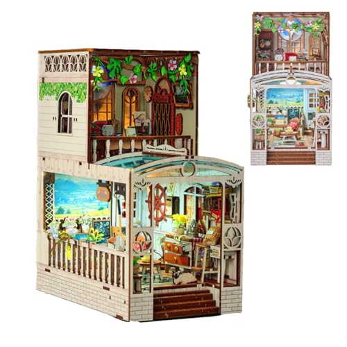 Puppenhaus DIY Weihnachtsbuch Nook Kit, DIY Puppenhaus Buchecke Bücherregal Einsatz Dekor Alley, 3D Holzpuzzle Buchstützen Modellbau, kreatives zweistöckiges Gebäude von ELPHNUTSEY