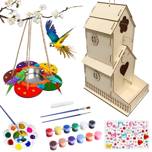ELUBLU Bausatz Kinder,Diy Zum Bemalen,Vogelfutterhaus Aus Holz,Holz Vogelhaus Selber Bauen,Bebaubar Und FäRbbar Vogelhaus Bausatz FüR MäDchen Jungen Kleinkinder von ELUBLU