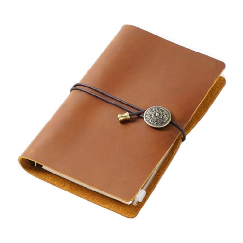 ELUKHT Leder-Notizbuch, Vintage-Leder-Notizbuch, handgefertigt, 6 Löcher, für Büro, Schule, Zuhause (Braun, 12,5 x 19 cm) von ELUKHT