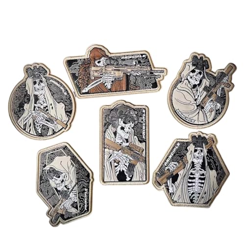 6 x Skelett-Totenkopf-Aufnäher, taktischer Moral-Aufnäher, bestickte Applikation, zum Aufbügeln oder Aufbügeln, für Kleidung, Gothic-Dekor, Hemd, Weste, Biker-Fahrer (6 Stück) von ELYN