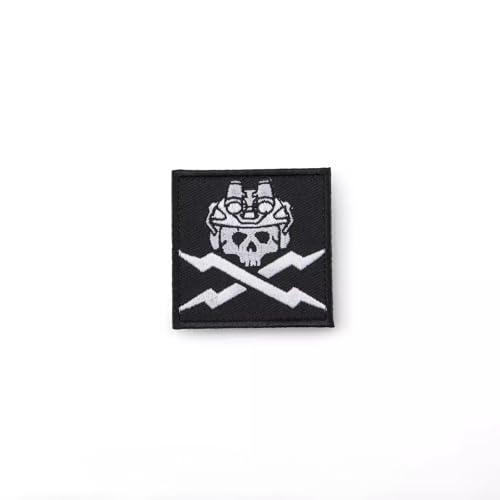 Aufnäher, Motiv: leuchtender Totenkopf, Militär, K9, Armeedienst, zum Aufbügeln oder Aufnähen, vollständig bestickt, zur Befestigung an Halsband, Weste, Geschirr, Kleidung (grau) von ELYN