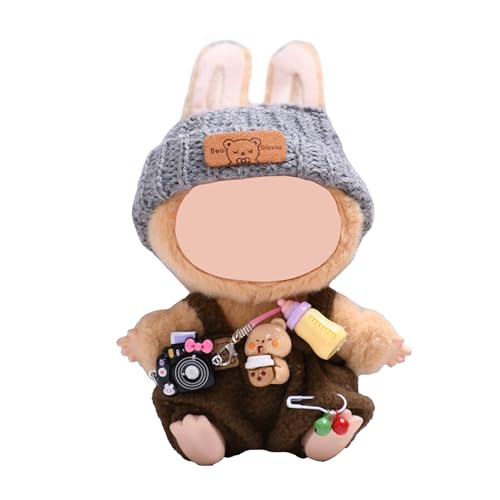 La-bubu Puppe Kleidung, Kostüme für La-bubu Puppen, Passend für alle 17cm Puppen, La-bubu Outfit Set mit 1 Hut, 1 Overall und 1 Kamera, Ohne Puppe (Braun) von ELYSORA