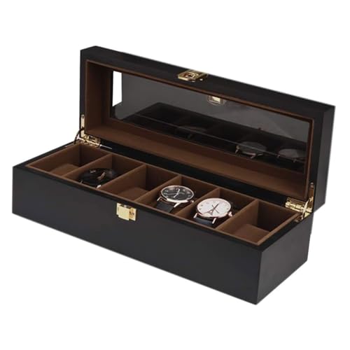 EMAFORO Uhrenbox, 6 Fächer, Schmuckschatulle, Massivholz, Uhren-Aufbewahrungsbox, Armbanduhrensammlung, Geschenk, Schmuck-Display-Box für Freund, Ehemann EMAFORO Uhrenbox, 6 Fächer, Schmuckschatulle, Massivholz, Uhren-Aufbewahrungsbox, Armbanduhrensammlung, Geschenk, Schmuck-Display-Box für Freund, Ehemann von EMAFORO