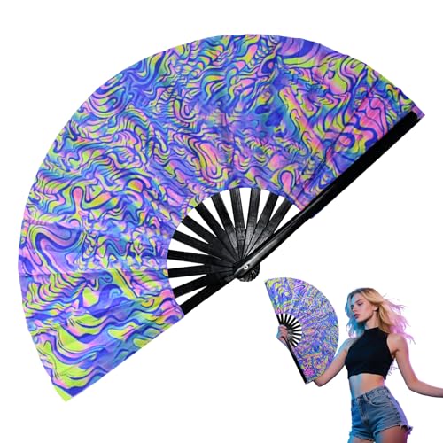 EMAGEREN UV Handfächer aus Bambus, 33cm Fluoreszierender Klappfächer, Wanddekoration Fächer, handfächer stabil für Rave, Festival, Tanz, Drag Queen, CSD Party Accessoire EMAGEREN UV Handfächer aus Bambus, 33cm Fluoreszierender Klappfächer, Wanddekoration Fächer, handfächer stabil für Rave, Festival, Tanz, Drag Queen, CSD Party Accessoire von EMAGEREN