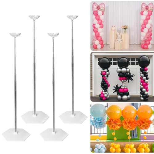 Ballonsäulenständer Kit 4 Stück, 2.0 m Verstellbare Teleskop-Metallsäule Turm Säule mit Bodenbasen & Wiederverwendbarem Ballonbogen Kit für Geburtstag, Hochzeit, Babyparty, Abschlussfeier von EMART