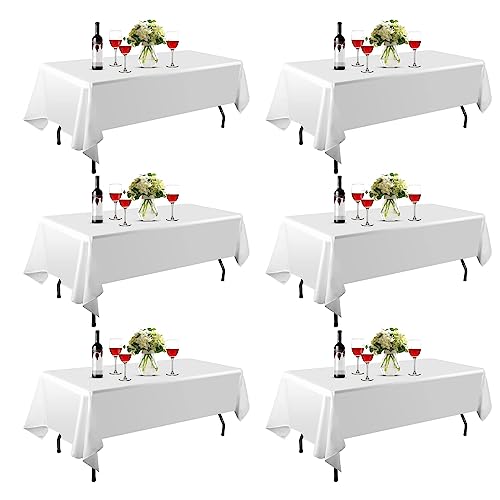 EMART Weiße Tischdecke, Polyester, 152 x 259 cm, rechteckig, für Bankett, Hochzeit, Party, Picknick, 152 x 260 cm, 6 Stück von EMART