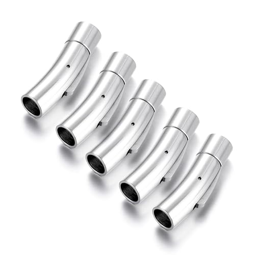 EMBLAASK 5 Sets Edelstahl-Bajonett-Verschlüsse, Lederschnur-Endverschluss, integrierter Verschluss für Armband, Halskette, Schmuckherstellung (Lochgröße passend für 6 mm, Spiegelstahl) von EMBLAASK