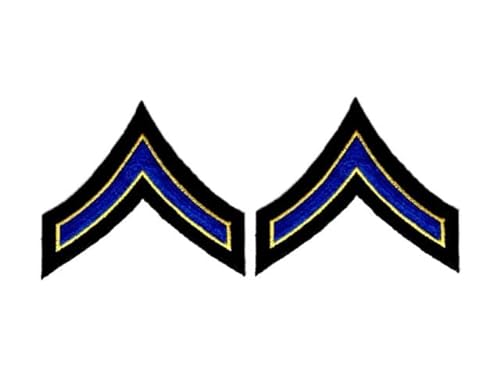 Uniform Patches, Königsblau/Mittelgold, Chevron-Patches auf schwarzer Rückseite für Strafverfolgung, Sheriff, Polizei, Sicherheit, 7.6 cm breit, Polizei-Patch, privater Chevron (Pvt Patch) (Paar) von EMBROIDERED UNIFORM PATCHES & EMBLEMS