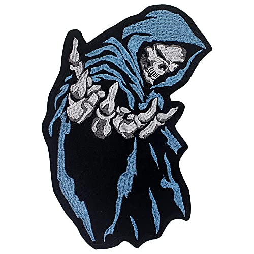 Totenkopf-Aufnäher zum Aufbügeln, Death-Aufkleber, Emblem, Jacke, Aufnäher, Biker, Rucksack, Abzeichen (klein, blau) von EMDO