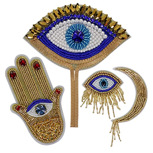 Evil Eye Patches Hand Eyes Badges Beaded Crystal Applique Sew on Patch Handwork Art for Broschen Clothes Decorated 1 Set / 4 Stück von EMDOM