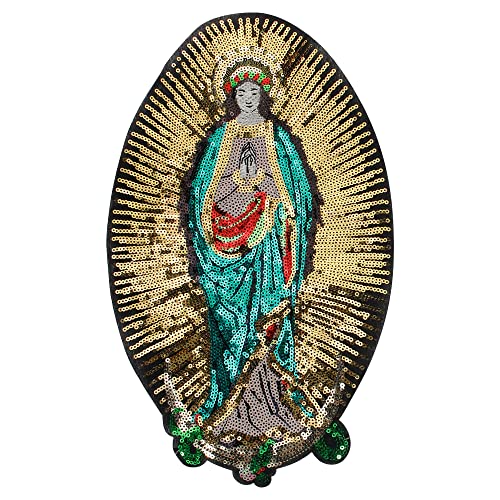 Große Pailletten Lady of Guadalupe Aufnäher Traditionelle Kunst Stoff Applikation Theophilia Stickerei Patches Aufnähen auf 1 Stück von EMDOM