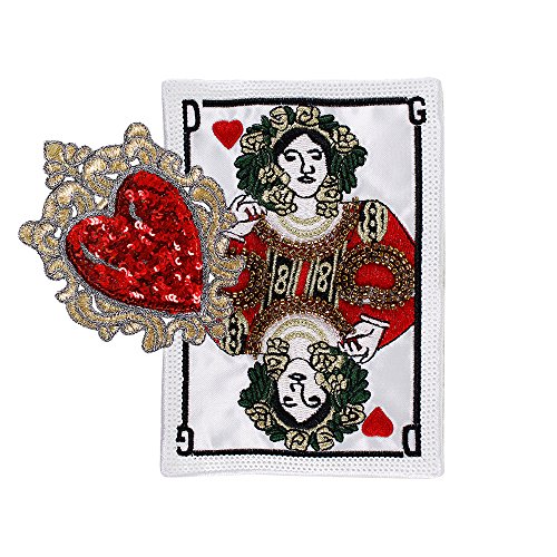 1 Set Perlen Poker-Karten Stickerei Applikation Pailletten Herz Abzeichen Stoff Patches Nähen auf Kleidung dekoriert Handwerk Nähen (F) von EMDOMO