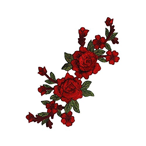 1 Stück 3D-Blumenstickerei Spitze Applikation Stoff Patches Motiv Scrapbooking für Kleidung dekoriert Nähzubehör (rot) von EMDOMO