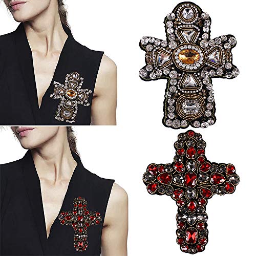 2 Stück Perlen Kristall Strass Kreuz Design Patches Applikation Nähen auf Kleidung Taschen dekoriert DIY Nähen von EMDOMO