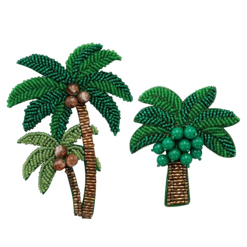 2 x Perlen mit Strand-Motiv, Dekoration, grüne Kokosnussbaum-Applikation, zum Aufnähen oder für Kleidung, Jacken, Jeans, Röcke, Rucksäcke (C-Mix, 2 Stück) von EMDOMO
