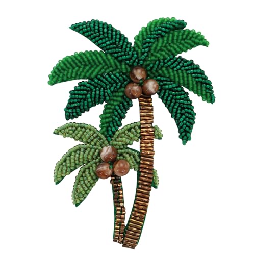 2 x Perlen mit Strandmotiv und grüner Kokosnussbaum-Applikation, zum Aufnähen oder für Kleidung, Jacken, Jeans, Röcke, Rucksäcke (B 2 Stück) von EMDOMO