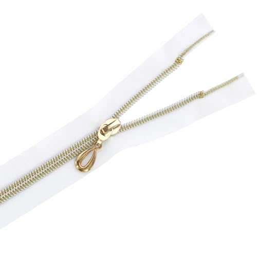 EMDOMO Reißverschluss, 5 Stück, 25 cm, 35 cm, 40 cm, 50 cm, 60 cm Länge, Marineblau, Weiß, Schwarz, Goldton, Metall-Reißverschlüsse zum Nähen von EMDOMO