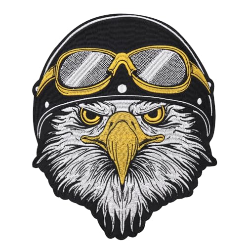 EMDOMO Brille Adler groß bestickt Motorradjacke Biker Weste Rücken Patch Bügelbild Adler Emblem Zubehör von EMDOMO