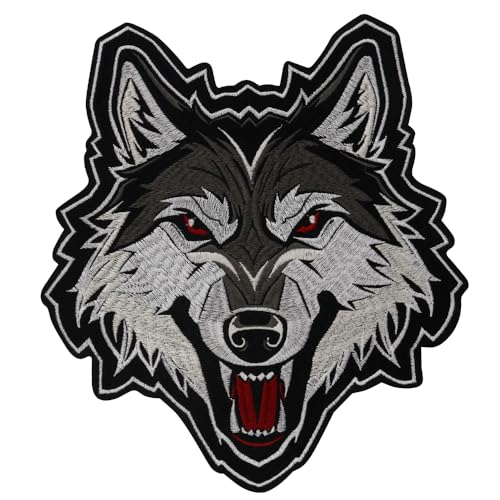Aufnäher, Motiv: Brüllender Wolf, bestickt, Wolfskopf, zum Aufbügeln, für Kleidung, Jacke, Wolf, Zubehör Aufnäher, Motiv: Brüllender Wolf, bestickt, Wolfskopf, zum Aufbügeln, für Kleidung, Jacke, Wolf, Zubehör von EMDOMO