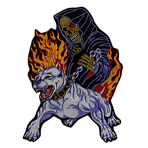 Aufnäher mit Feuer-Totenkopf-Motiv, bestickt, zum Aufbügeln, für taktische Jacke, Motorräder, coole Mantel-Dekoration Aufnäher mit Feuer-Totenkopf-Motiv, bestickt, zum Aufbügeln, für taktische Jacke, Motorräder, coole Mantel-Dekoration von EMDOMO