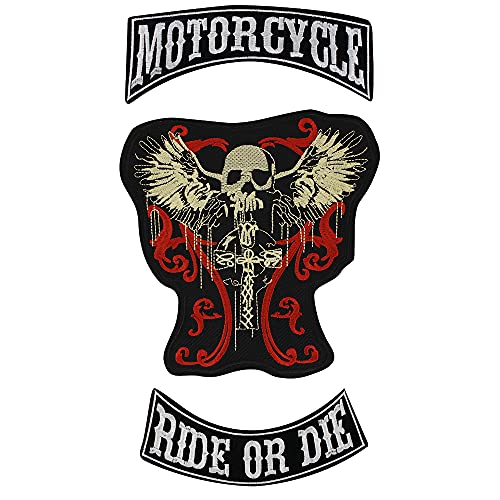 Totenkopf-Flügel-Aufnäher, groß, bestickt, für Jacke, Motorrad, Biker, zum Aufbügeln Totenkopf-Flügel-Aufnäher, groß, bestickt, für Jacke, Motorrad, Biker, zum Aufbügeln von EMDOMO