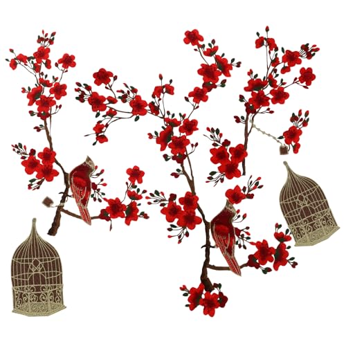 Aufnäher mit roten Pflaumenblüten zum Aufnähen, Stickerei, Blume, Vogelkäfig, Applikationen, Stickerei, Blumen-, Vogel-Applikation Aufnäher mit roten Pflaumenblüten zum Aufnähen, Stickerei, Blume, Vogelkäfig, Applikationen, Stickerei, Blumen-, Vogel-Applikation von EMDOMO