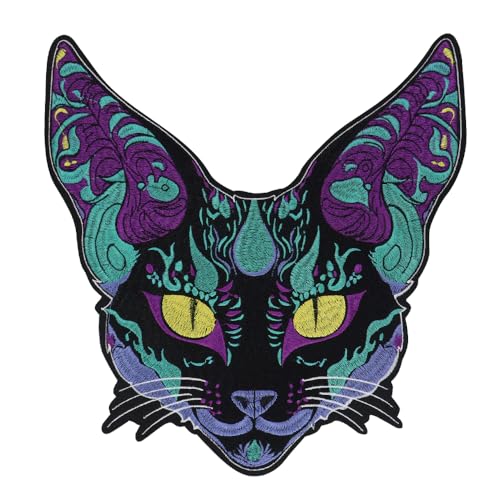 Aufnäher mit schwarzer Katze, zum Aufbügeln, Punk-Patches für Jacke, Weste, Jeans, Rucksack, Bekleidungszubehör, Katzenemblem (A) von EMDOMO