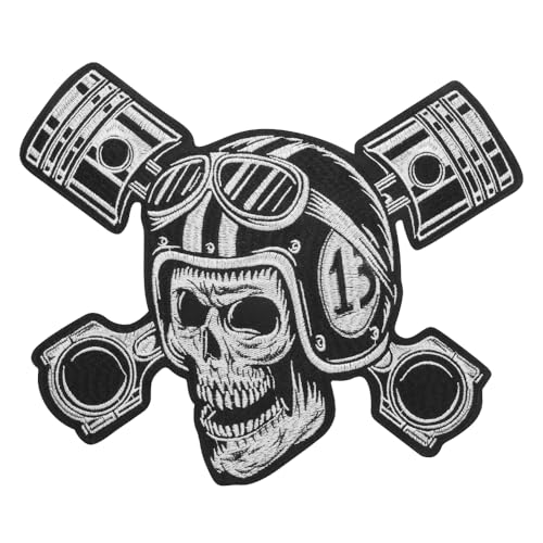Aufnäher zum Aufbügeln, Motiv: Helm, Totenkopf, bestickt, für Kleidung, Jeans, Hut, Rucksäcke, Jacken, Accessoires (weiß) von EMDOMO