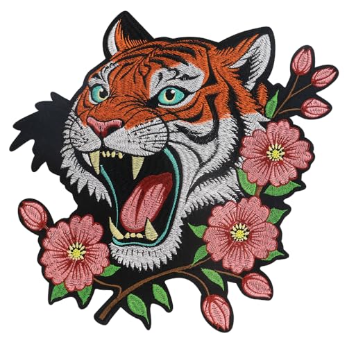 Aufnäher zum Aufbügeln, Motiv: Roaring Tiger zum Aufbügeln, für Rucksack, Applikation, bestickt, blühende Blume, Schlange, Wolf für Reparaturen, Jacken, Jeans (A 1 Stück) von EMDOMO