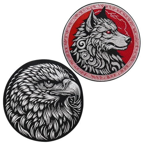 Bestickte Aufnäher zum Aufbügeln, Motiv: Wolf und Adler, für Löcher, Kleidung, Jeans, Hut, Rucksäcke, Zubehör (C-Mix, 2 Stück) von EMDOMO
