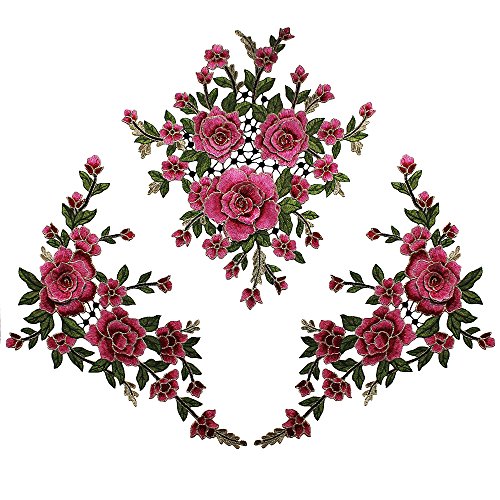 Blume 3D Stickerei Stoff Patches Spitze Aufnäher Verzierung Nähen auf Motiv Venise zum Annähen Craft Supplies T2612 rose carmine von EMDOMO