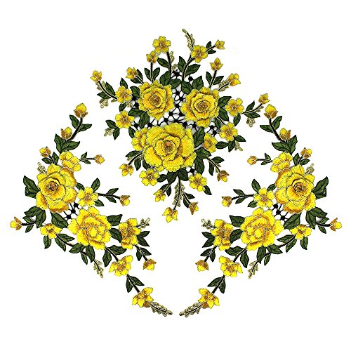 Blumenstickerei, 3D-Stickerei, Stoff-Patch, Aufnäher zur Verzierung Nähen T2612 gelb von EMDOMO