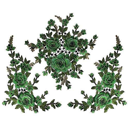 Blumenstickerei, 3D-Stickerei, Stoff-Patch, Aufnäher zur Verzierung Nähen T2612 grün von EMDOMO