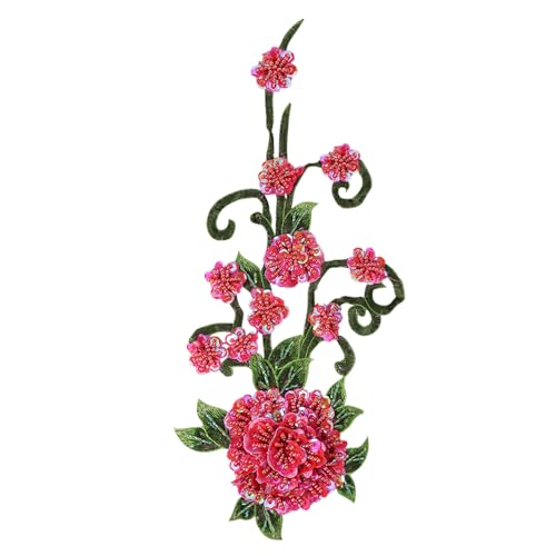 Blumenstickerei Blumenaufnäher mit Pailletten-Perlenapplikation zum Aufnähen für Kleidung, Hochzeitskleid, Stoff, DIY-Dekoration (D) von EMDOMO
