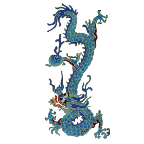Chinesischer Drache zum Aufnähen auf Emblem, goldfarben, blauer Drache, bestickt, für DIY-Kostüm, Jeans, Jacken, Taschen (Blau, 1 Stück) von EMDOMO