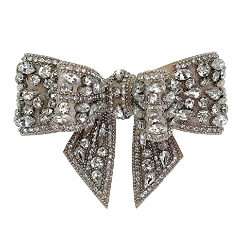 DIY Craft Knoten Schleife Patches mit Kristall Strass Applique Fliege Patches für Hochzeit Schuhe Dekor Broschen 2 Stück (Silber) von EMDOMO