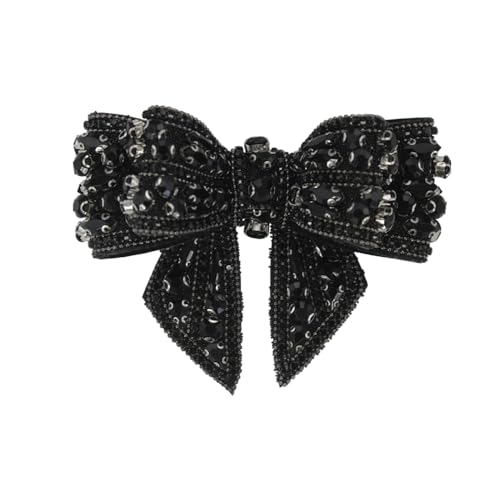 DIY Handwerk Knoten Schleife Patches mit Kristall Strass Applikation Fliege Patches für Hochzeit Schuhe Dekor Broschen 2 Stück (Schwarz) von EMDOMO