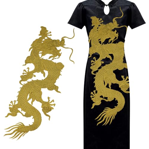 Drachen-Aufnäher, lang, goldfarben, Drachenapplikation, Stickerei, Scrapbooking, zum Aufnähen, dekoratives Kostüm Drachen-Aufnäher, lang, goldfarben, Drachenapplikation, Stickerei, Scrapbooking, zum Aufnähen, dekoratives Kostüm von EMDOMO