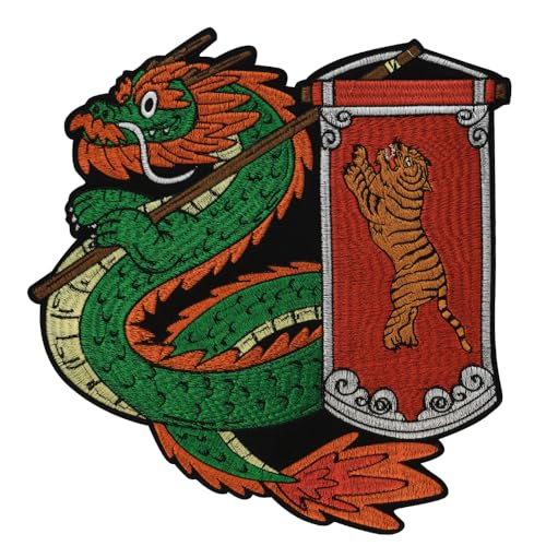 Dragon Tiger bestickte Applikation zum Aufbügeln geeignet für DIY Jeans, Jacken, Kleidung, Taschen (B 1 Stück) von EMDOMO